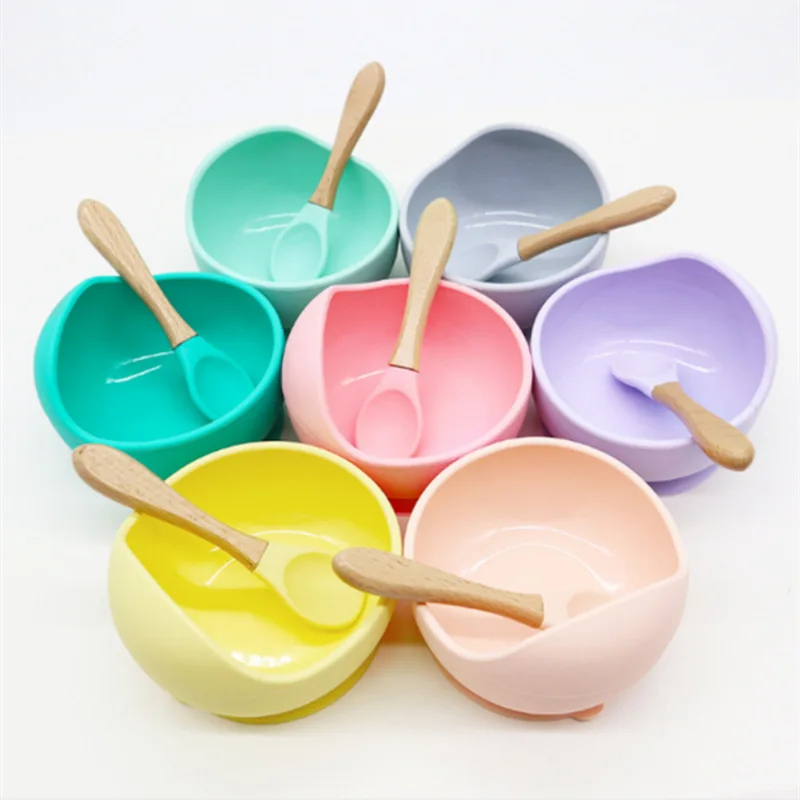 

Baby Silicone Feeding Bowl Set Tableware BPA Free Children's Handle Spoon Food Grade Non-Silp Suction Bowl Set Kids tableware