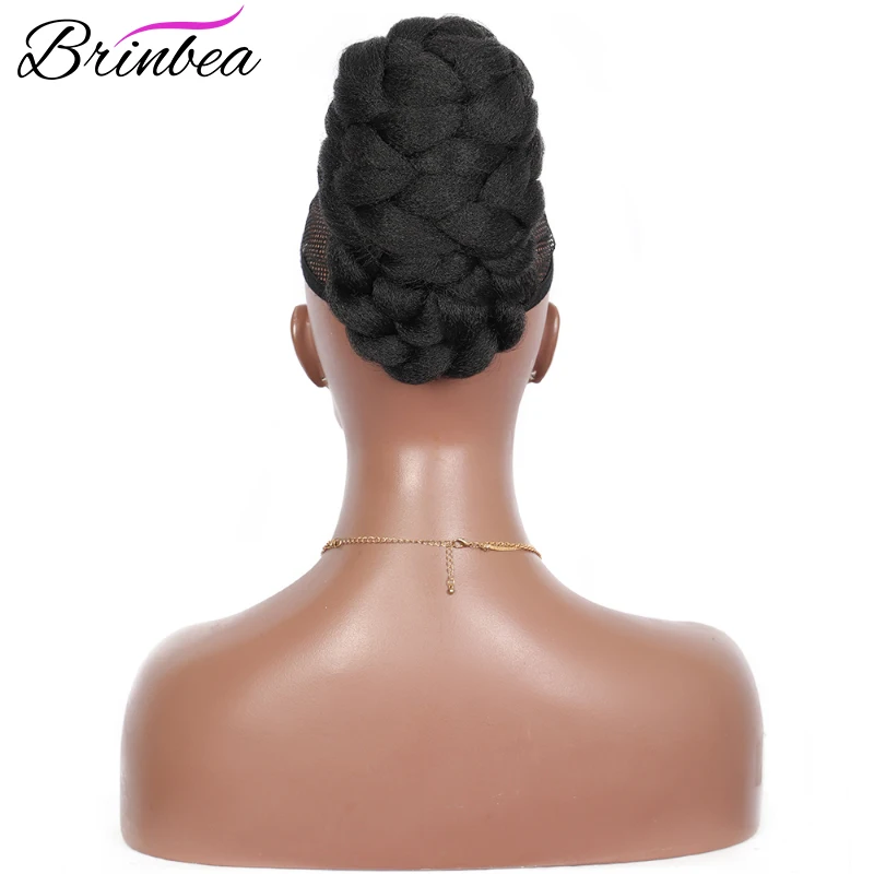 

Brinbea 100% Handmade Braided Updo Bun Drawstring Hair for Black Women Yaki Japan-made Synthetic Quick and Easy Wear Hairpiece