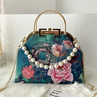 newest beads chain spring flowers women shoulder crossbody bag pure handmade tote womens handbags