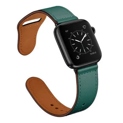 B green Кожаный ремешок для Apple watch 44 мм 40 мм iWatch 42 мм 38 мм браслет для часов из натуральной кожи Apple watch 5 4 3 21 - Цвет ремешка: B green