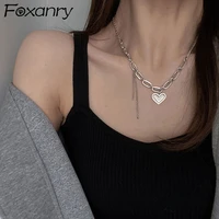 foxanry 925 stamp necklace for women new trendy elegant punk vintage love heart tassel chain party jewelry lover gifts