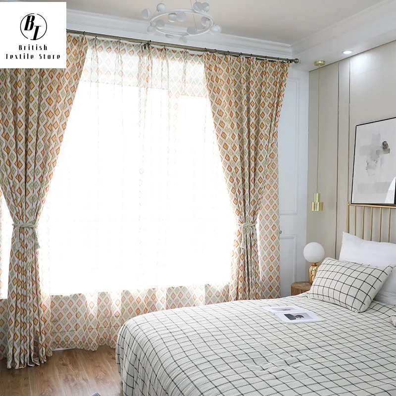 Современные Простые европейские занавески из полиэстера и хлопка с принтом для