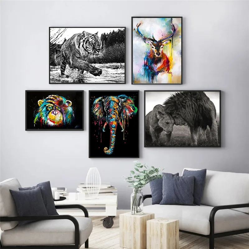 

Abstract Watercolour Animal Oil Painting On Canvas Wall Art Monkey And Elephant Posters And Prints Home Decor Wall Pictures