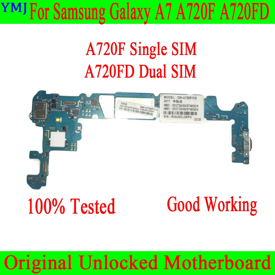 100% Оригинальный разблокированный для Samsung Galaxy A7 A720F A720FD 1SIM/2SIM материнская плата с