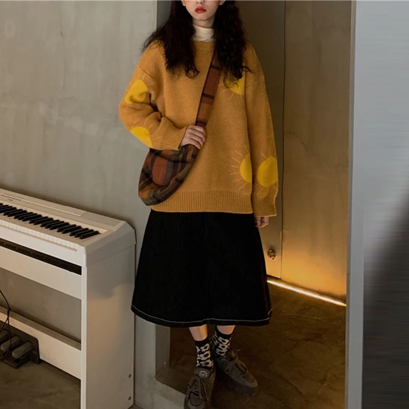 

Women'S Lazy Style Pullover Sweater, Women'S Loose-Fitting Outer Wear All-Match Knit Sweater Top Picture Color One Size