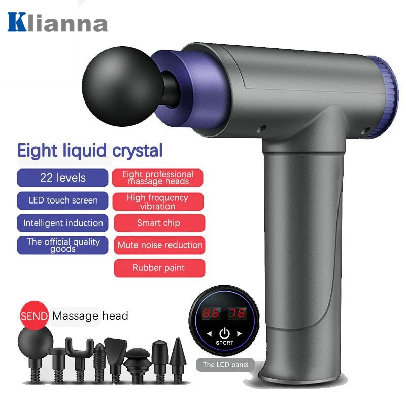 

Массажный пистолет с 8 головками для глубоких тканей, ударный Массажер для мышц, Новый ЖК-дисплей, зарядка через USB, вибрирующий расслабляющи...