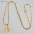 Цепочка Foromance из желтого золота GP 18 дюймов, ожерелье с плетением из цепочек с христианским Иисусом, с овальным кулоном из фианита, религиозная подвеска высотой 16 мм, 0,63 дюйма