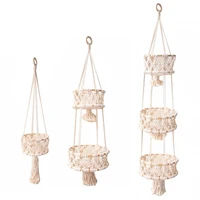 3 tier macrame hanging basket boho decor flower plant holder hanging fruit hand woven basket for home garden decoration