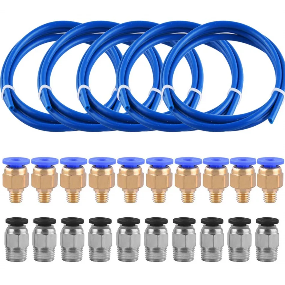 5Pcs 2/4mm Blue PTFE Tube(1M) with 10Pcs PC4-M6 Fittings And 10Pcs PC4-M10 Fitting Connector for 3D Printer 1.75mm Filament