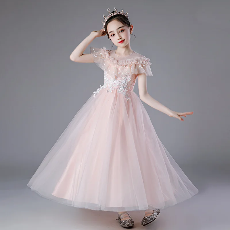 

2022 Kids Wedding Party Dress for Girls Summer Flower Girl Princess Tulle Dresses Teens Formal Show Pageant Ball Gowns Evening