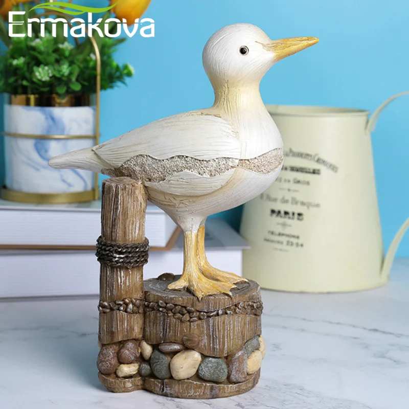 

Mediterranean Style Seabird Stump Decor Resin Seagull Statue Sculpture Animal Home Decor Living Room Garden Outdoor Decoration