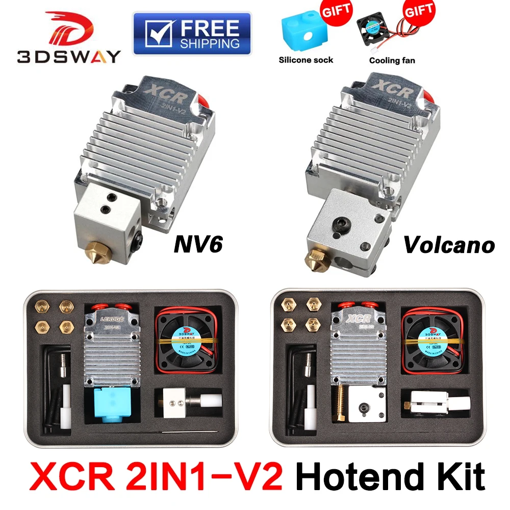 3DSWAY 3D-принтеры часть XCR 2IN1-V2 Цвет коммутации два Цвет NV6 с подогревом 0,4/1,75 вулкан сопла 0,8 силиконовые носки и вентилятор