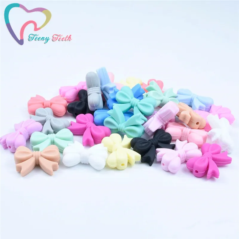 5 PCS Silicone Bow Tie Loose Beads Food Grade Baby Chewable Teething Toys Nursing Accessories DIY Necklace Jewelry Making | Мать и