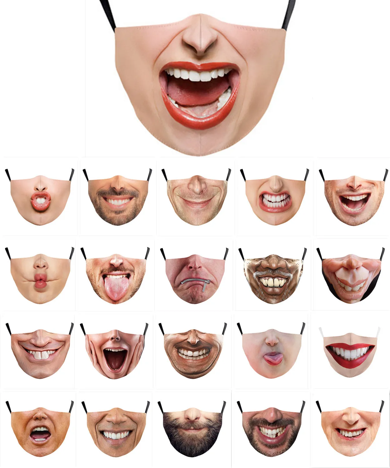 

Funny Spoof Facial Expression Mouth Face Mask Halloween Party Mask Prop Cosplay Accessory Reusable Cotton Dustproof Mouth Cover