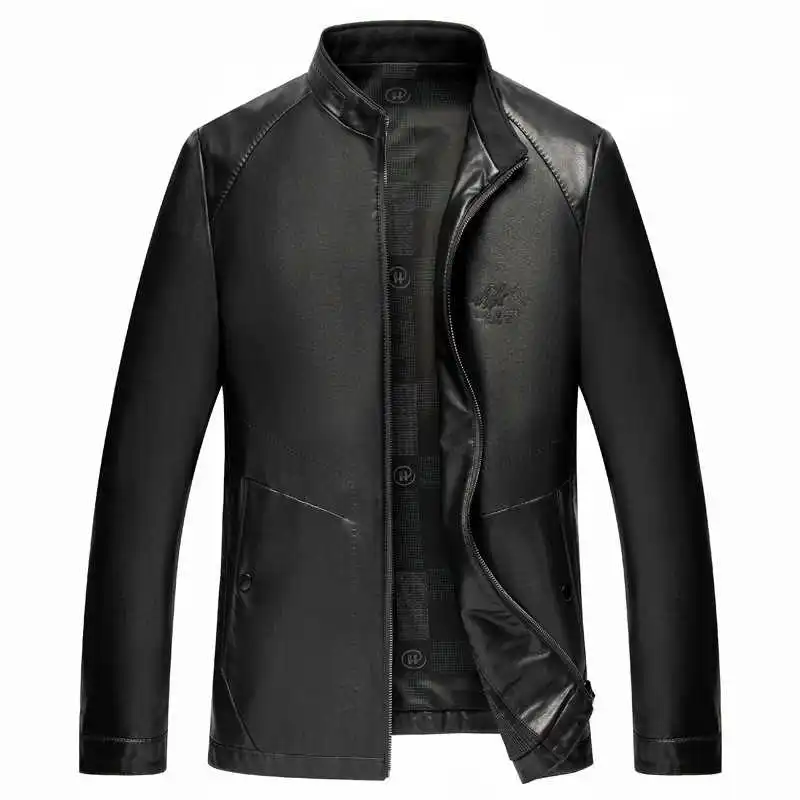 

Высококачественная Мужская куртка из искусственной кожи, новинка 2021, зимняя мужская модная куртка из экологичной кожи с воротником-стойкой...