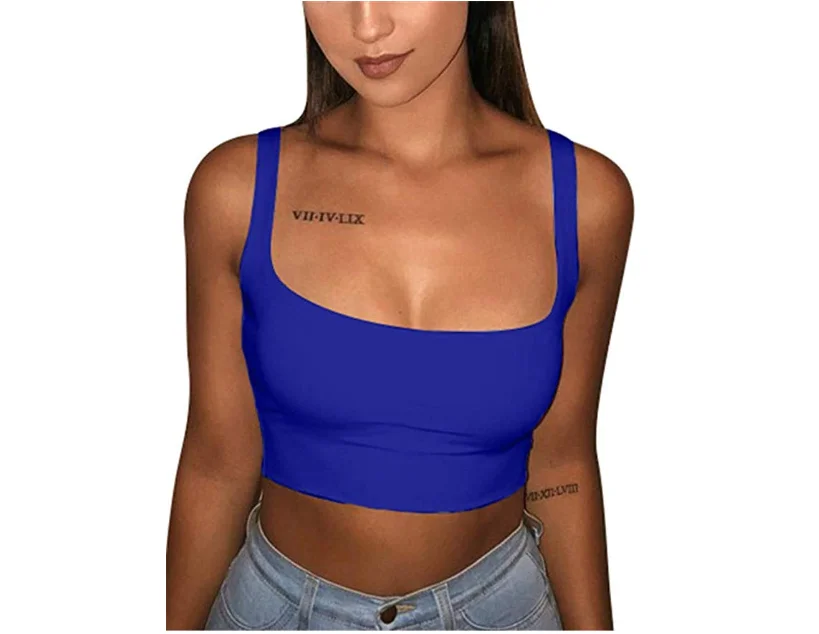 

2021 Sexy Women Solid Strappy Tank 2021 Vest Crop Top Summer Beach Party Sleeveless Slash Neck Tanks Woman Girls Tank Top