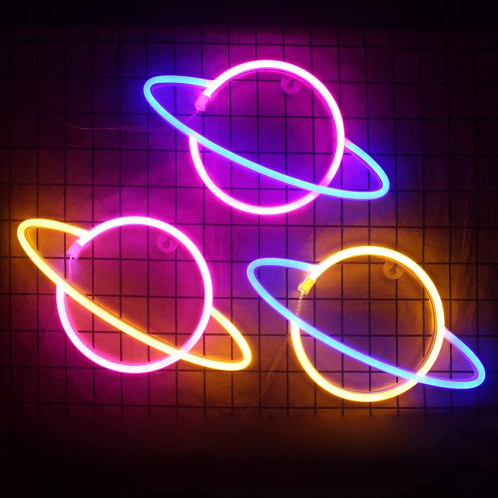 

LED Colorful Neon Lamp Elliptical Planet Shaped Neon Light Sign Home Decorative Wall Light Party Room Starry Sky Lighting Decor