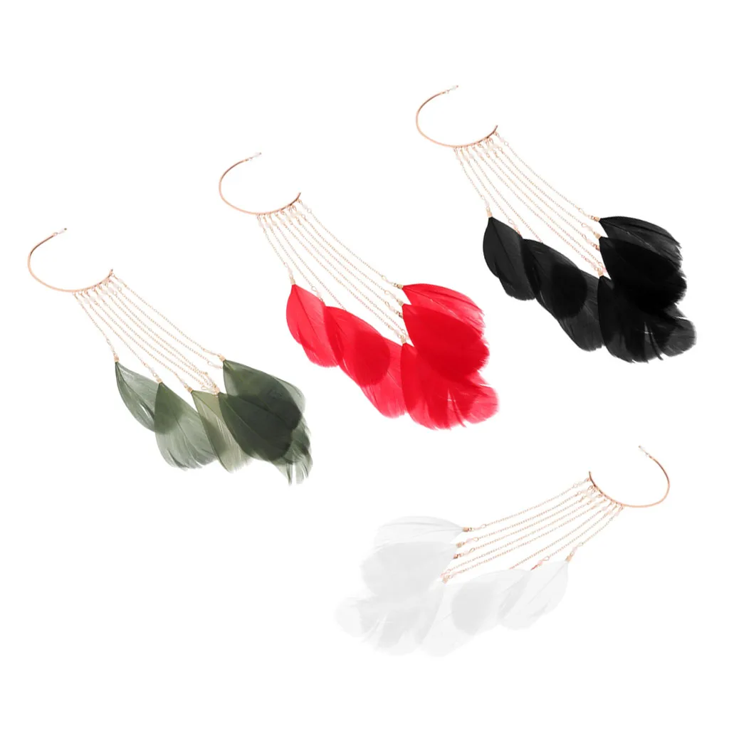 

Ear Crawler Climber Bohemia Feather Beaded Long Tassel Fashion Dangle Drop Cuff Earrings