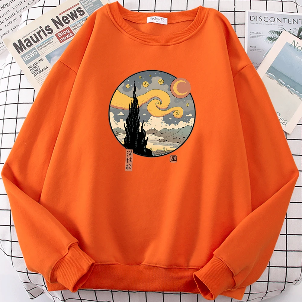 

Худи женское с надписью «Starry Ukiyo-E», Модный Свитшот оверсайз, Удобный Повседневный мягкий пуловер с капюшоном, кофта, осень
