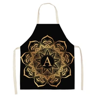 letter apron golden black kitchen aprons for women home cooking baking coffee shop cleaning accessory cotton linen bibs 66x47cm