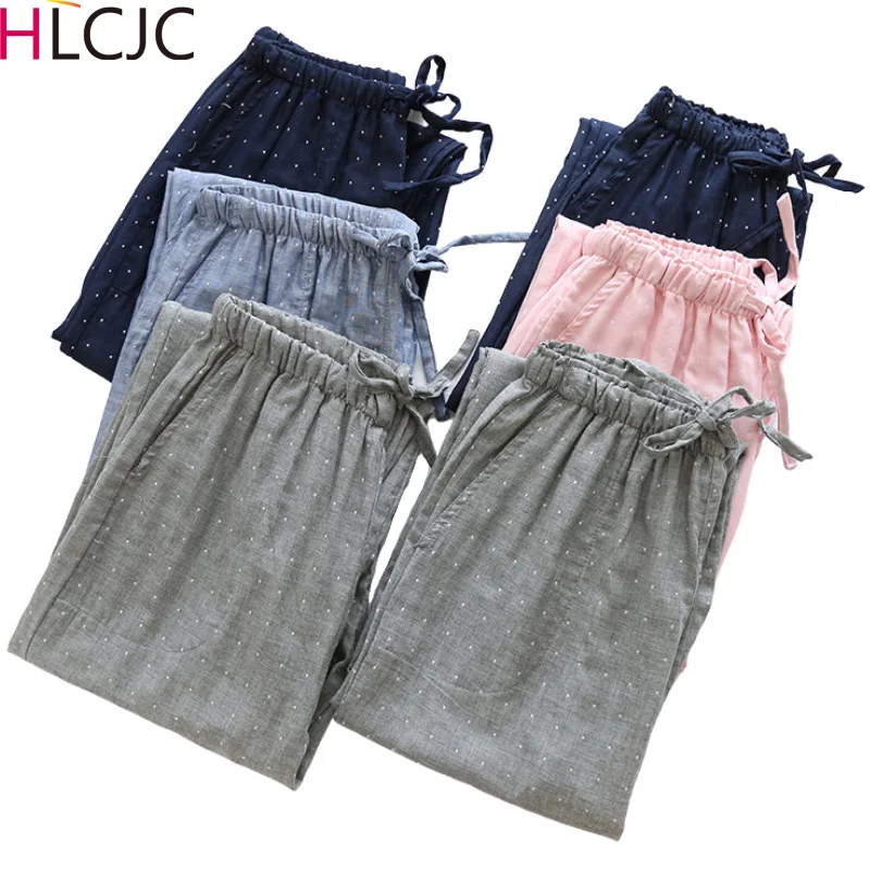 Весенние штаны для пар хлопковая марля Ночная одежда мужчин и женщин пижамные