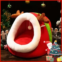 christmas winter long plush pet bed round cat cushion cat house warm cat basket cat sleep bag cat nest kennel for small dog cat