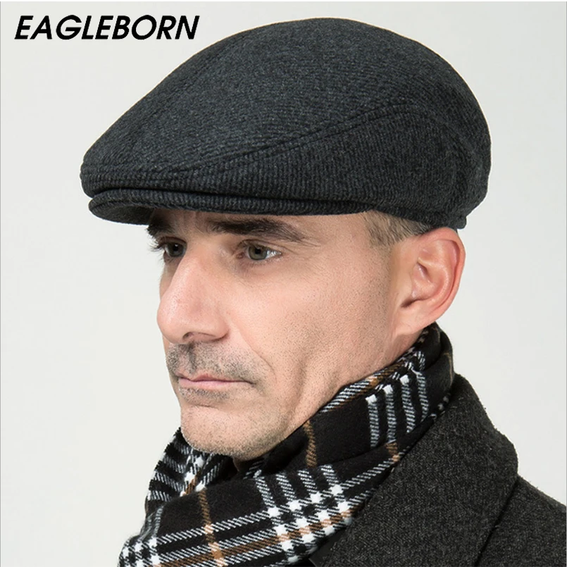 2021 Brand New Winter Beret Hat Thicken Cap Ear Cap snapback Woolen Solid Stripe Foldable Hats casquette Gorras Planas Flat Caps