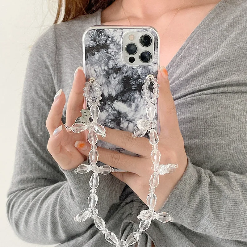 

Handmade ink Painting Ice Beads Wrist Chain Phone Cases For iPhone 7 8 Plus X XS XR XSMAX 11 Pro Max 12 Pro Max Bracelet Cover
