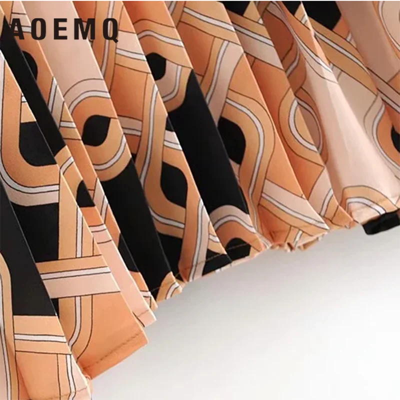 AOEMQ Skirts Women Chiffon Floral Style Beach Skirt Female With Folds High Waist Elasticity Streetwear | Женская одежда