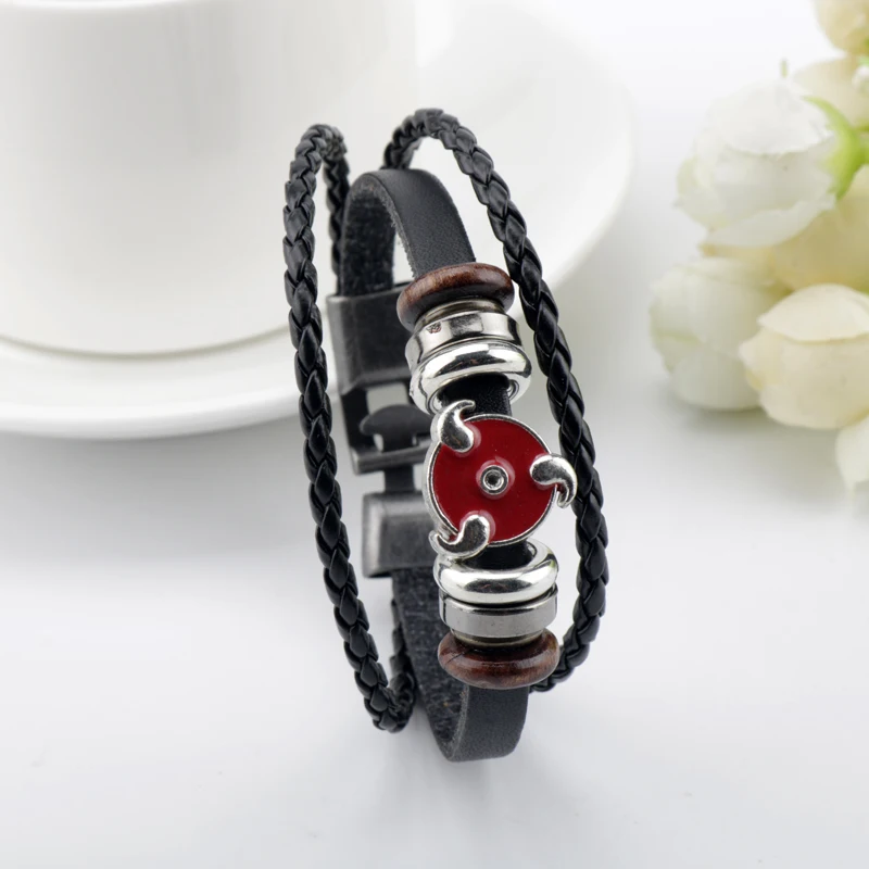 

Fashion Japan Anime Sharingan Multi Layer Woven Lether Rope Chain Cosplay Bracelets Bangles For women Men Fans Gift