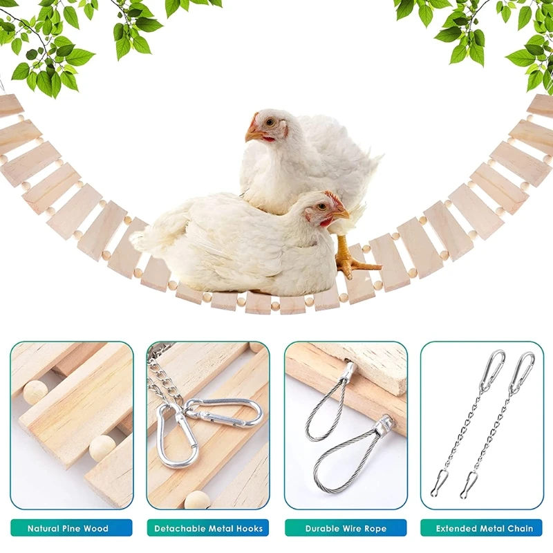 

Chicken Swing Perch Natural Wood Ladder Wooden Toy Coop Accessory for Hens Birds Parrots Total Length 112cm/44.09''