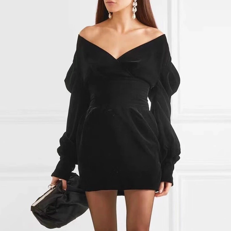Женское бархатное вечернее платье Sexyboutique элегантное с длинными рукавами вырезом