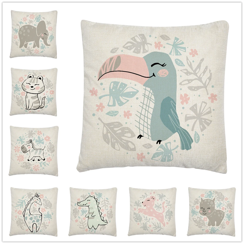 

Детская льняная наволочка с мультяшным рисунком, 45x45 см