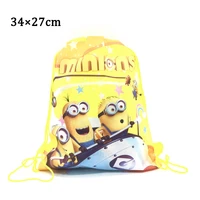 8162432pcs little yellow man with big eyes boys birthday party non woven fabric drawstring bag travel school shoes backpack