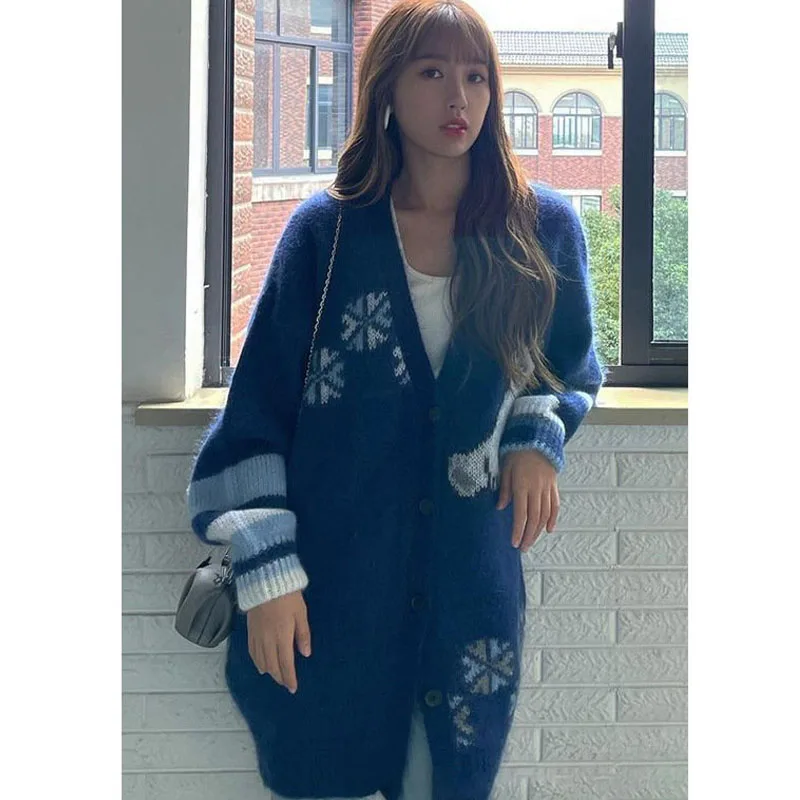 

2021 Sweaters Women High Street Loose Casual Winter Clothes Animal Polar Bear Knitted Cardigans Celebrity Outwear Mujer Suteres