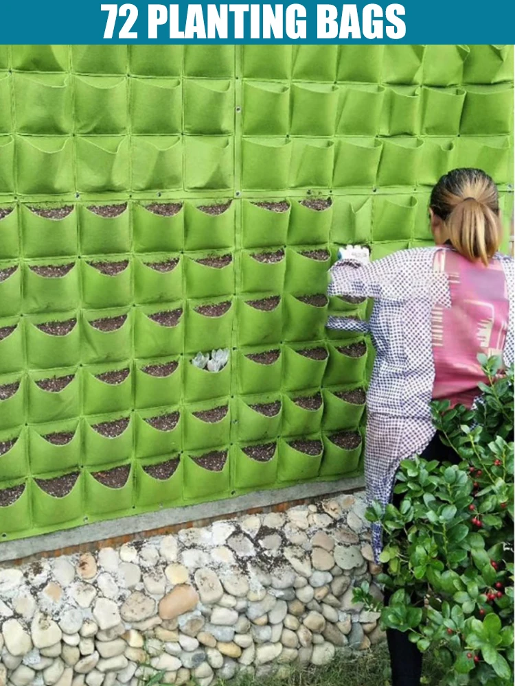 

1PC Wall Hanging Planting Bags 72 Pockets Green Grow Vertical Garden Vegetable Hanging Planter Growing Bag for Indoor Outdoor