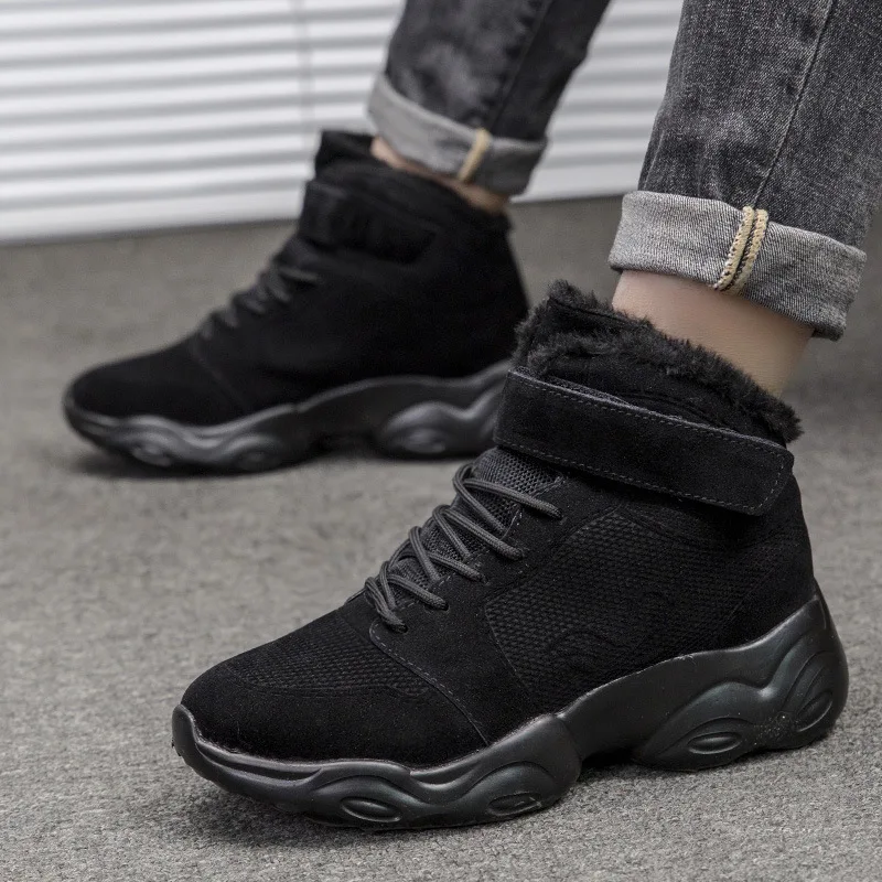 

Men Luxury High-top Chunky Sneakers Men's Winter Warm Plus Velvet British Style Tooling Boots Leather Platform Shoes Suede Boots