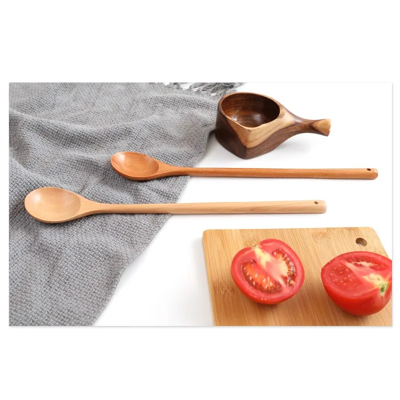 1PC Long Handle Wooden Spoon Japanese-Style Wood Soup Spoons For Eating Mixing Stirring Cooking Kitchen Supplies | Дом и сад