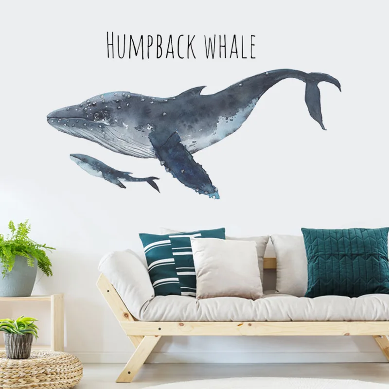 

Hand Painted humpback Whales Wall Sticker Kids Rooms Living Room Home Decorations Mural Background Wallpaper Stickers