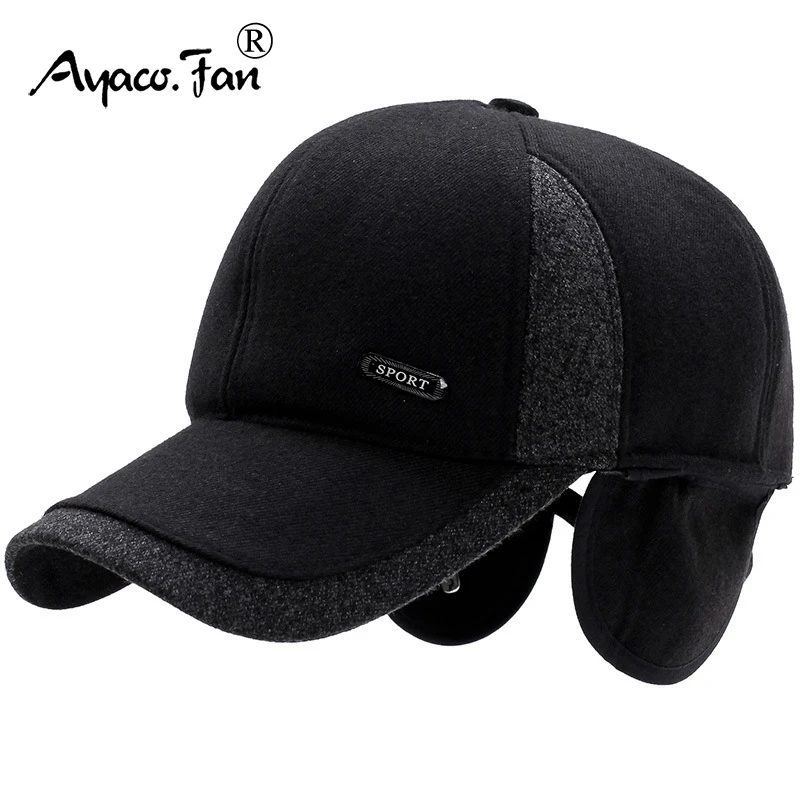 

Winter Ears Protected Men Woolen Baseball Cap Women Patchwork Thicker Snapback Sunhat Outdoor Hip Hop Baseball Hats Casquette