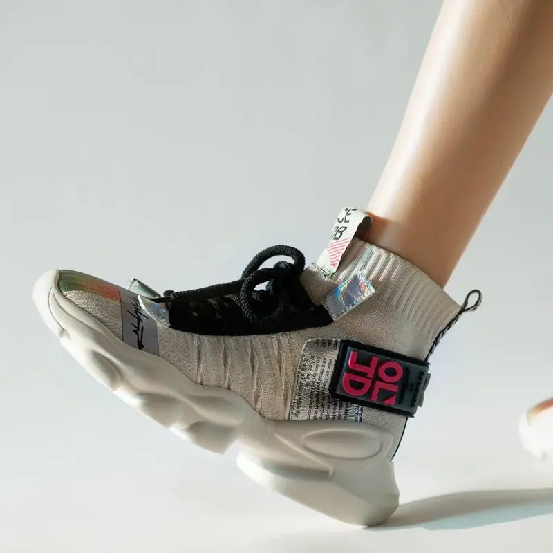 Lucyever/2020 г. Осенние женские ботильоны сетчатые кроссовки большие размеры 35-42 носки