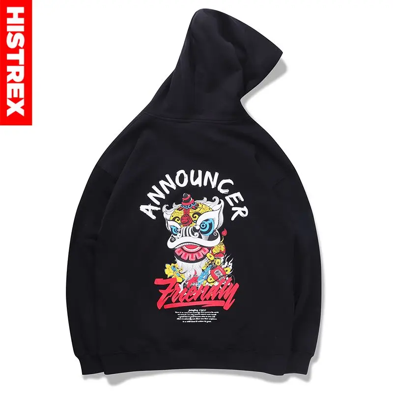 С принтом в китайском стиле Лев 100 хлопок мужские толстовки женские HarajukuPrinting с