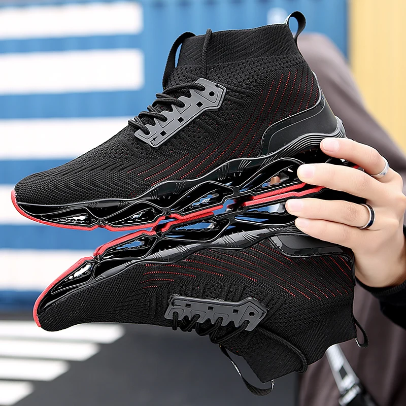 Blade Running Shoes For Men Breathable Mesh Socks Sneakers Antiskid Damping Outsole Athletic Sport Training shoes High-top | Спорт и