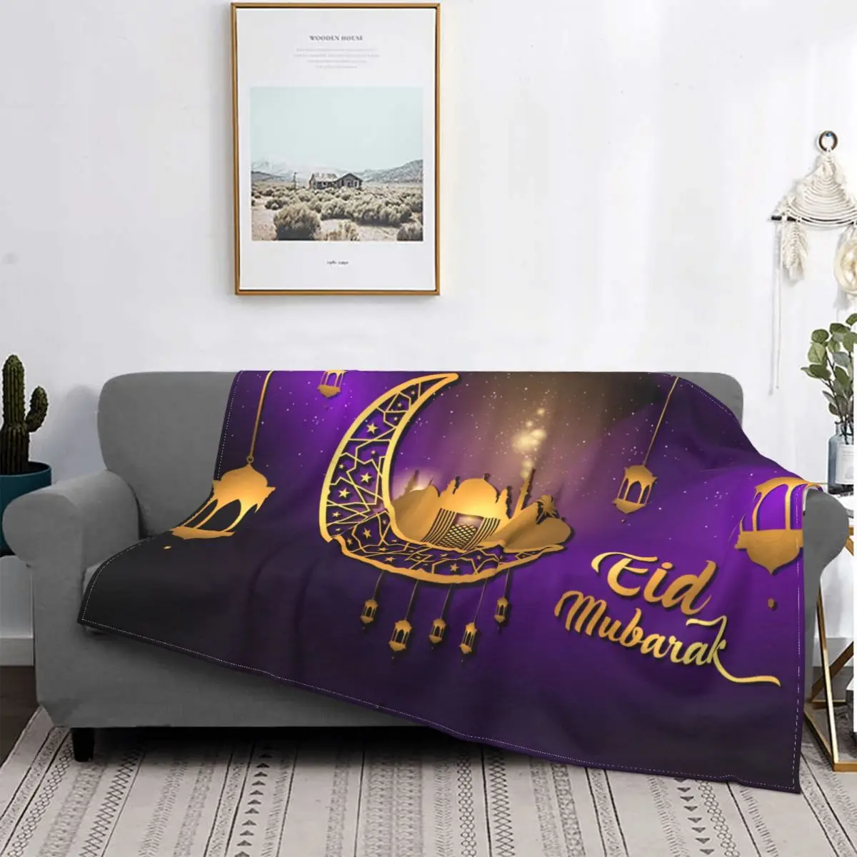 

Eid Mubarak Ramadan Kareem Blankets Islamic Muslim Flannel Awesome Breathable Throw Blankets for Home Spring/Autumn