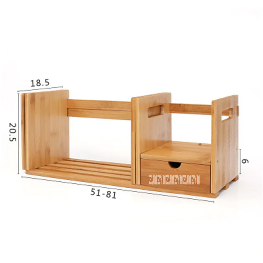 

Home Bamboo Bookshelf Simple And Modern Desktop Bookshelf Household Solid Wood Telescopic Adjustable Small Bookcase With Drawer