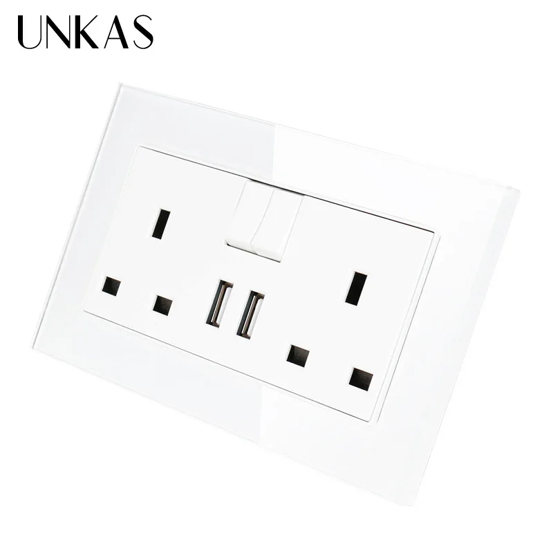 Розетка настенная со стеклянной панелью 13 А 2 1 А|Электрические розетки| |