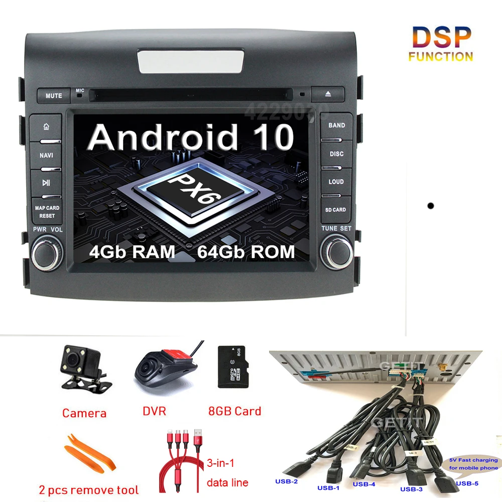 5-USB DSP Android 10 автомобильный dvd-плеер Авто радио GPS для CRV 2012-2014 WIFI Bluetooth автомобильное