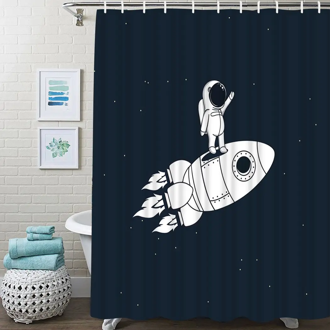 

Astronaut Galaxy Shower Curtain Moon Stars Shower Curtain Waterproof Fabric For Bathroom Decor Shower Curtains Set with Hooks