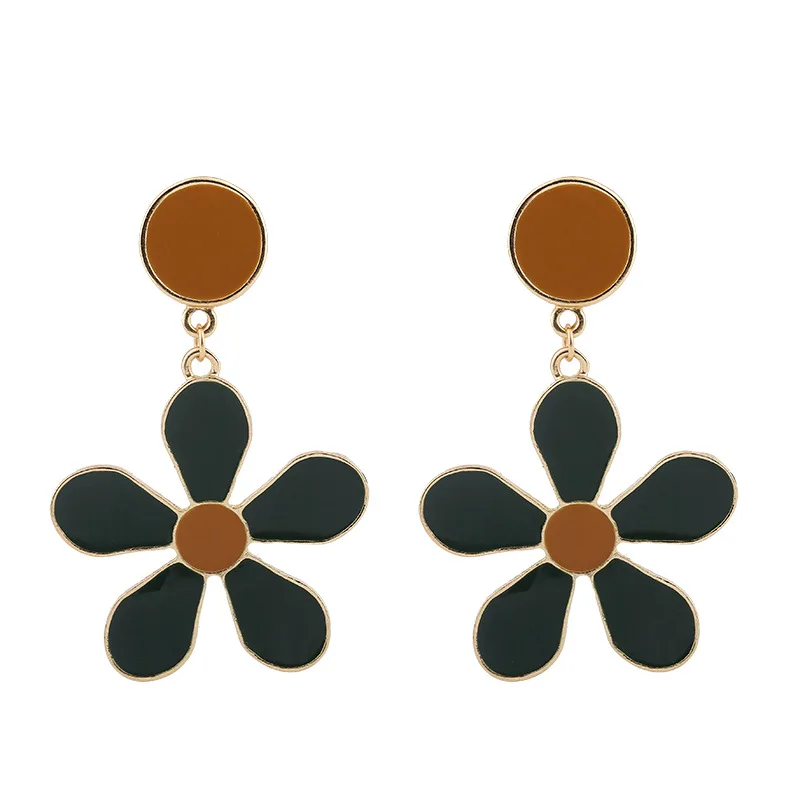 

2020 New Korean Vintage Enamel Green Flower Drop Earrings For Women Romantic Statement Female Fashion Wedding Jewelry Gift