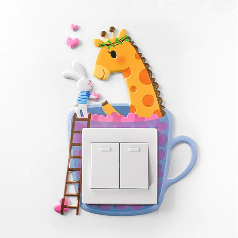 

Animal Unicorn Flamingo Cover Cartoon Living Room Decor 3D Wall Silicone on-off Switch Luminous Light Switch Outlet Wall Sticker